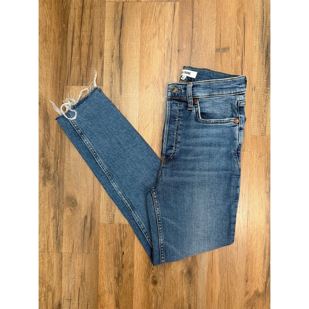 RE/DONE High Rise Skinny Jeans Indigo Storm Frayed Hem Size‎ 27
